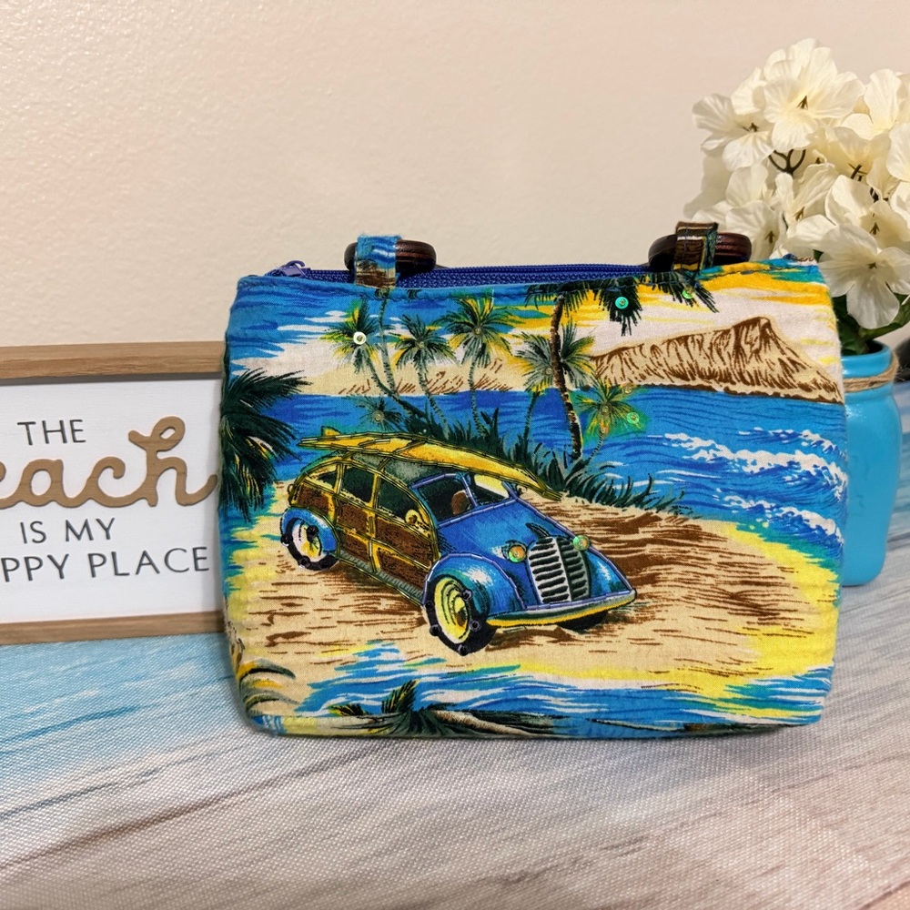 Tropical Woody Car Print Mini Handbag - Blue & Yellow - Picture 3 of 6